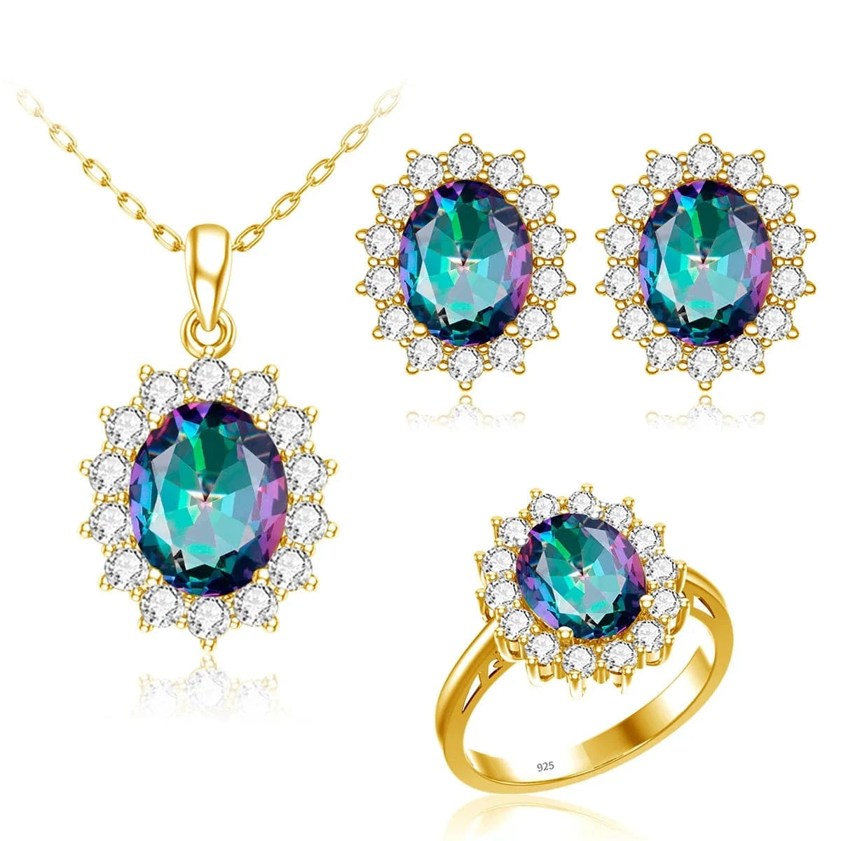 5 / Mysterious Topaz Classic Design Princess Diana Women's Jewelry Sets Sterling Silver Gold Plated Amethyst Birthstone Set Jewelry