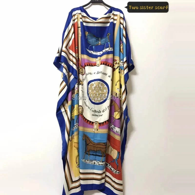 5 / One Size Africa Fashion Blogger Recommend Popular printed Silk Kaftan Maxi dresses Loose Summer Beach Bohemian kaftan long dress for lady