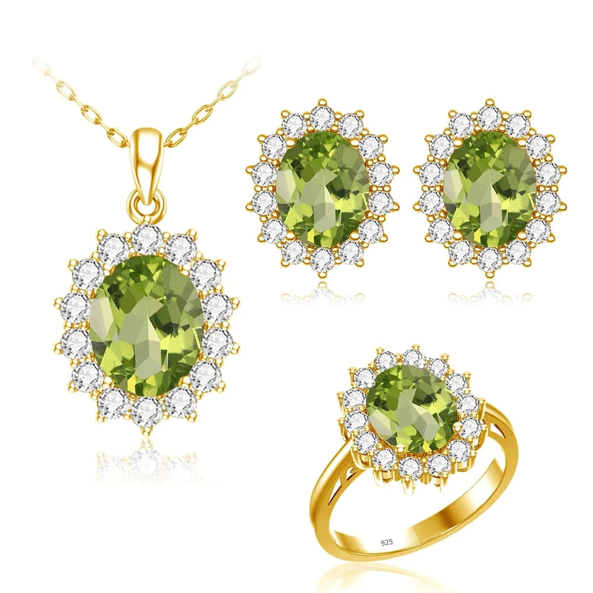 5 / Peridot Classic Design Princess Diana Women's Jewelry Sets Sterling Silver Gold Plated Amethyst Birthstone Set Jewelry