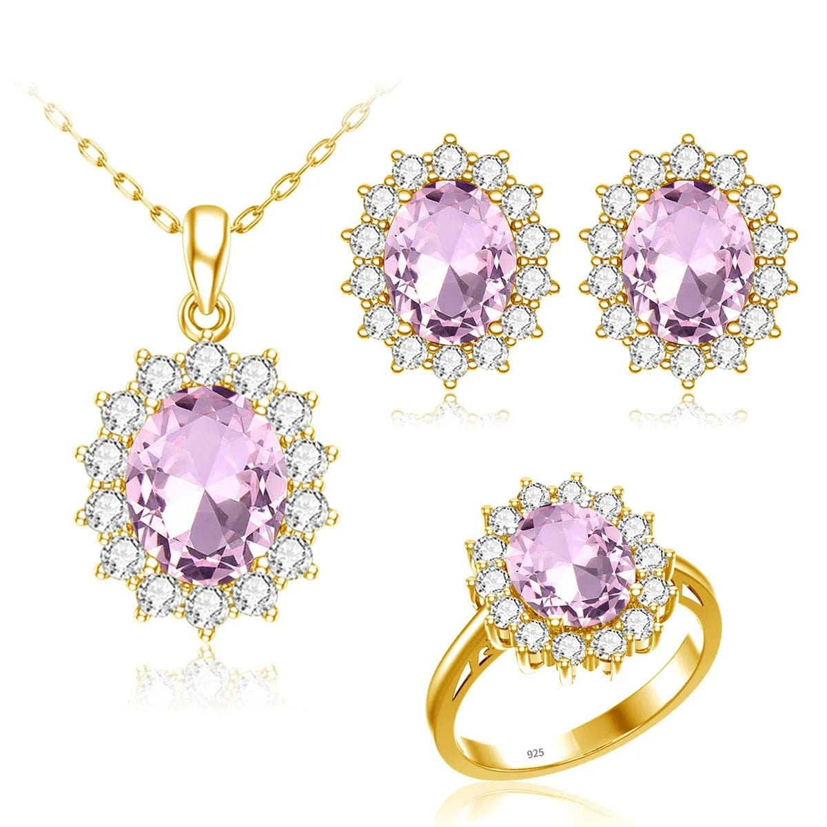 5 / Pink Crystal Classic Design Princess Diana Women's Jewelry Sets Sterling Silver Gold Plated Amethyst Birthstone Set Jewelry