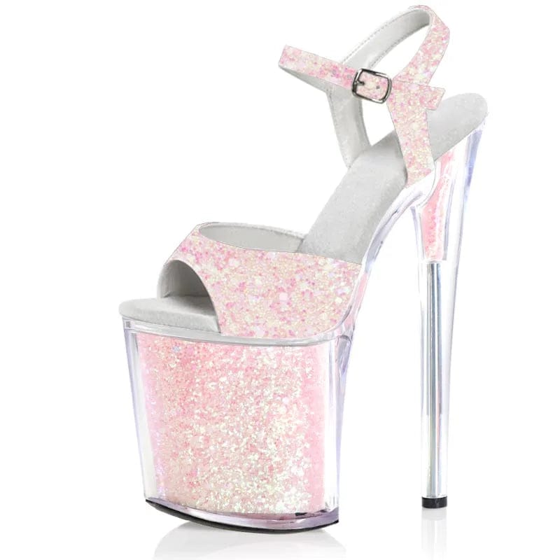 5 / Pink Super high heel sexy fetish fish mouth sandals 8 inches fashion model walking pole dance shoes platform high heels fine heel