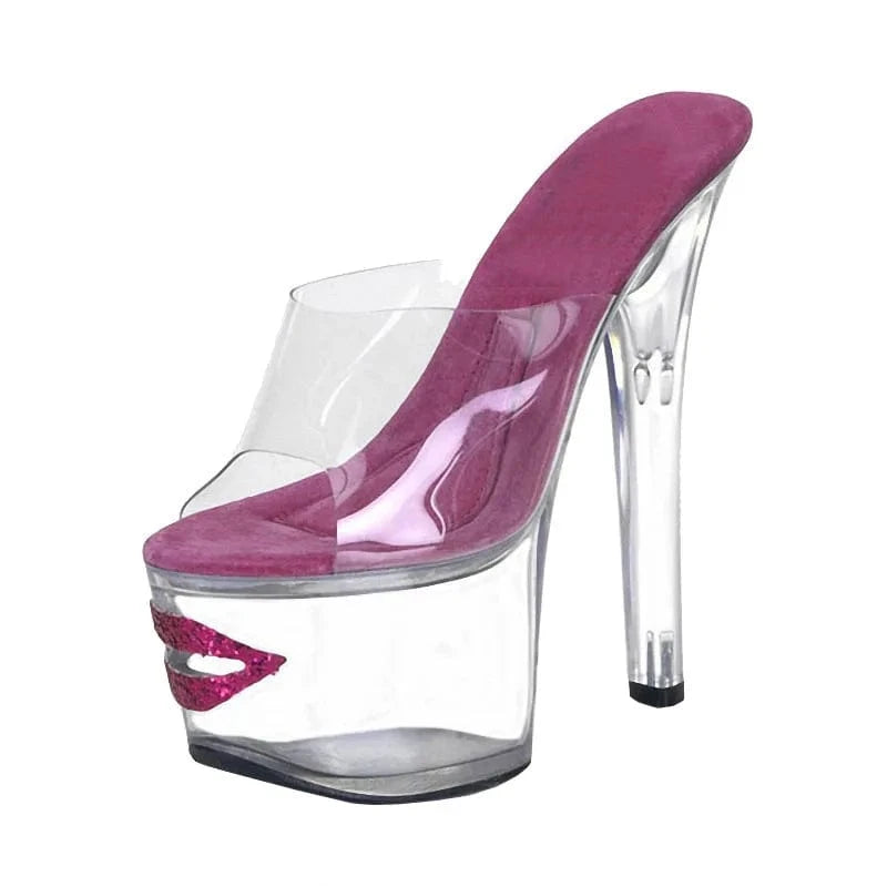 5 / Plum-A Transparent crystal platform thin heel Sexy Fetish Club stripper sexy high heels 17 cm super nightclub fun High Heels Sandals