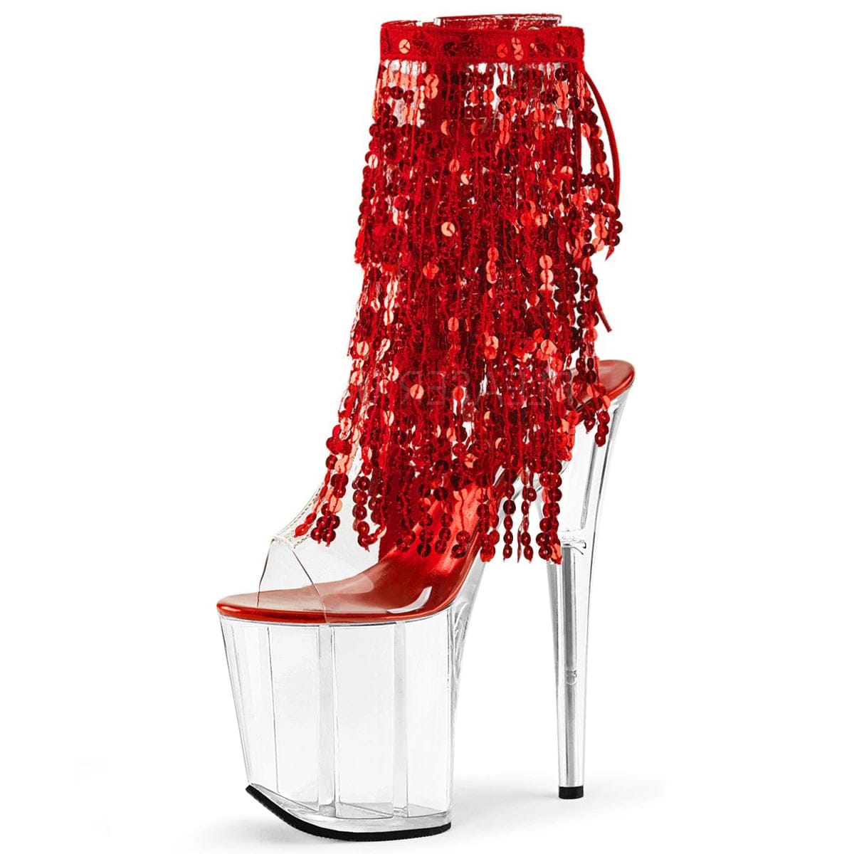 5 / Red A 8Inch Pole Dance Shoes Glitter Fringe Open Toe Exotic Dancer Fashion Platform New 20cm Ankle Boot Stripper Heels Bling Nightclub