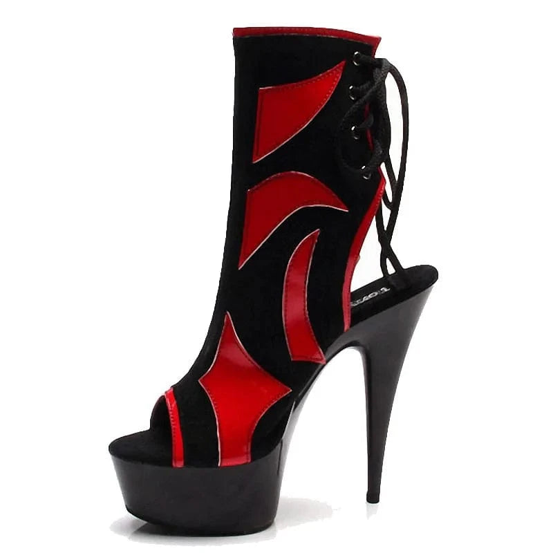 5 / Red Sexy Front Strap Cool Boots 15cm High-Heeled Shoes Female Sandals Unusual High Heel Shoes Fashion 6 Inch Red / Pink Ankle Boots