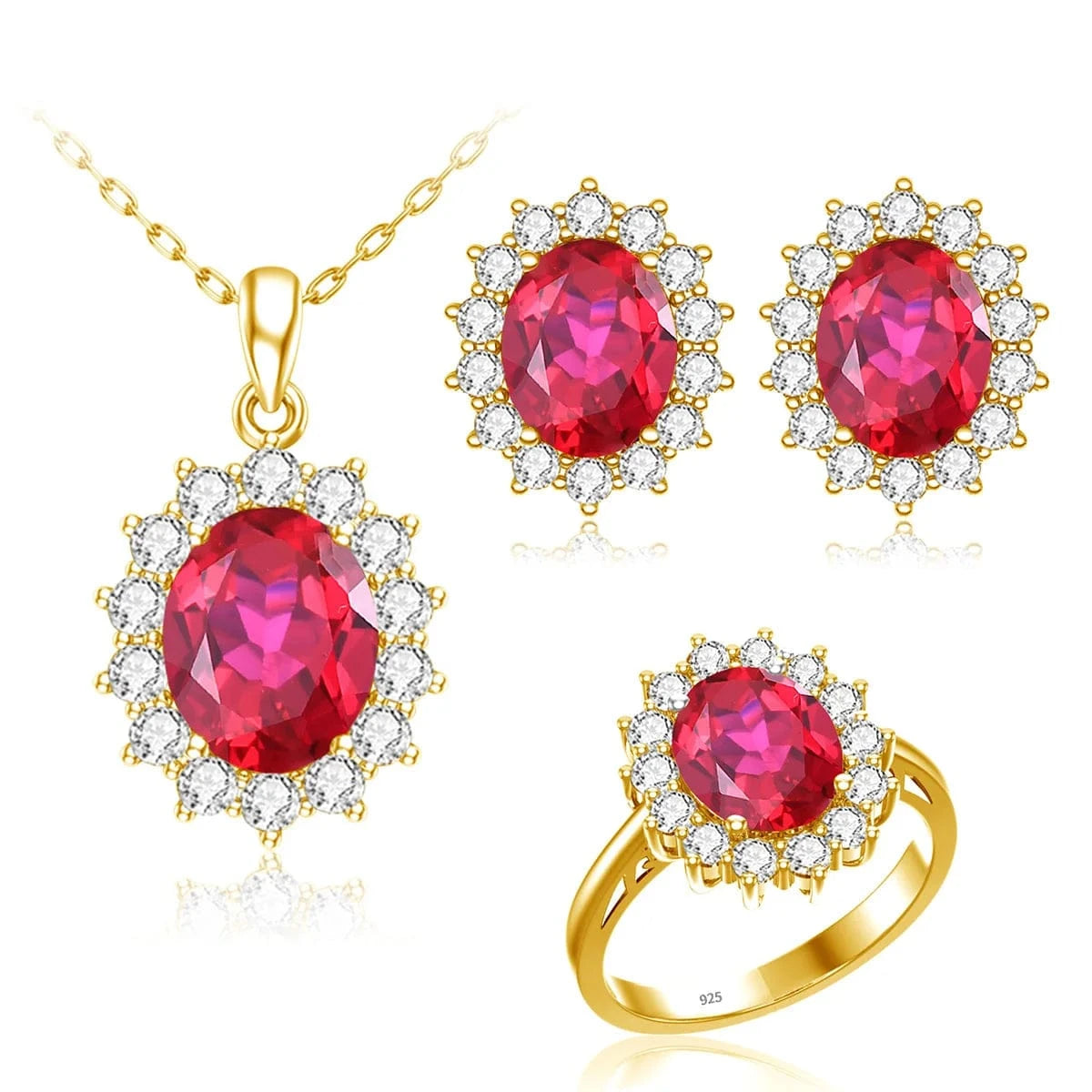5 / Ruby Classic Design Princess Diana Women's Jewelry Sets Sterling Silver Gold Plated Amethyst Birthstone Set Jewelry