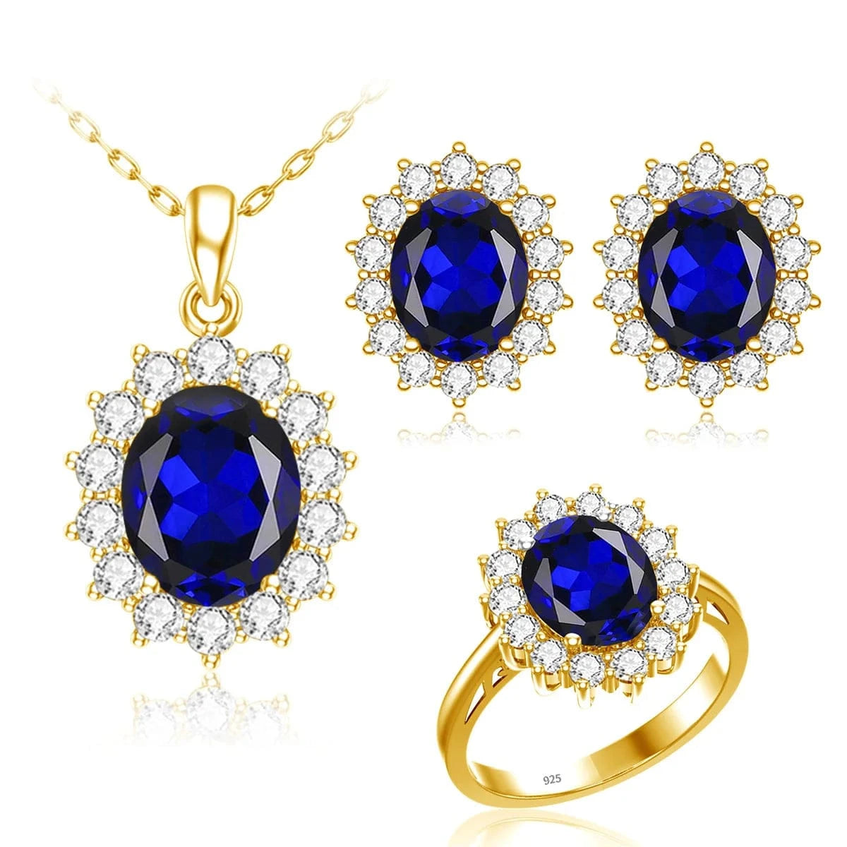 5 / Sapphire Classic Design Princess Diana Women's Jewelry Sets Sterling Silver Gold Plated Amethyst Birthstone Set Jewelry