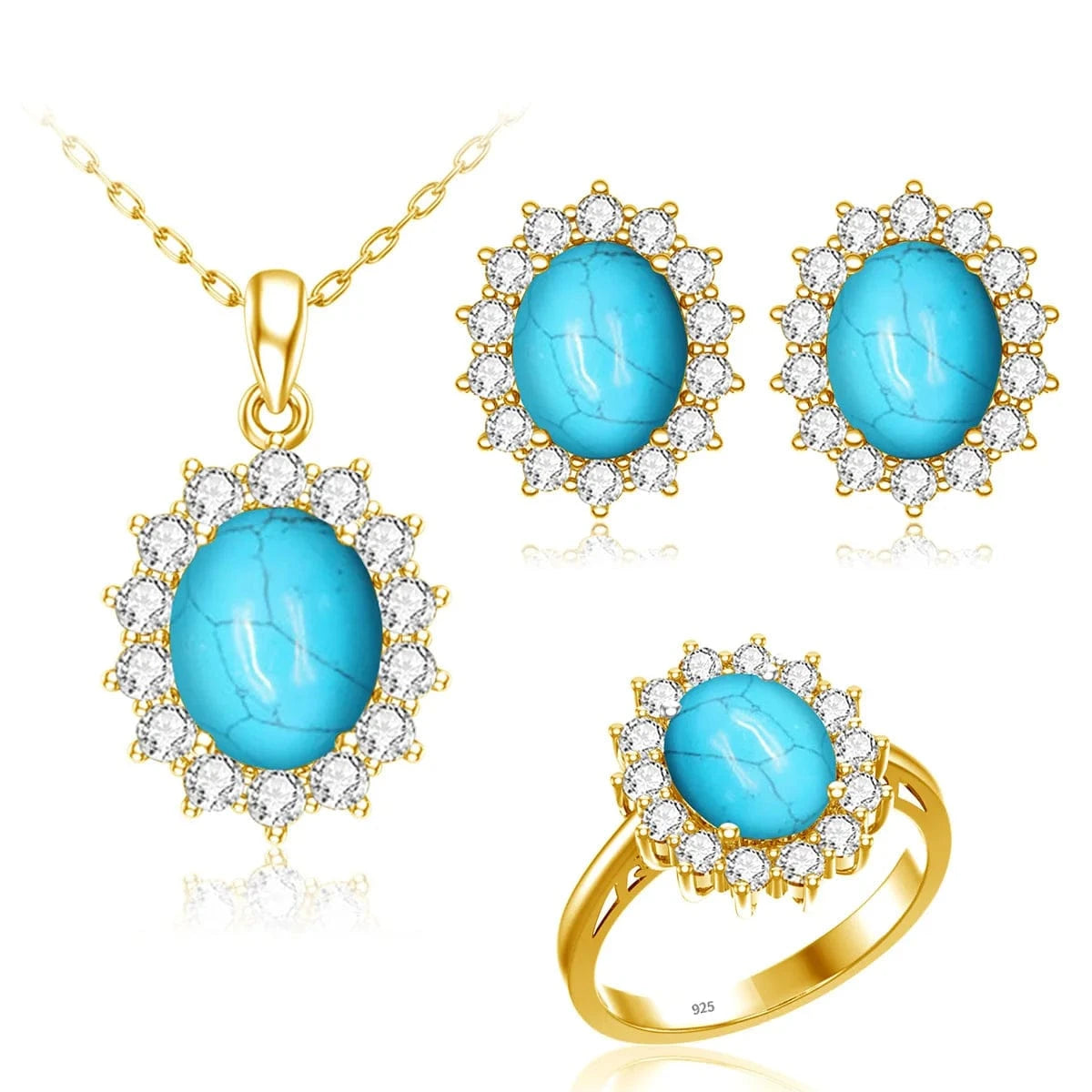 5 / Turquoise Classic Design Princess Diana Women's Jewelry Sets Sterling Silver Gold Plated Amethyst Birthstone Set Jewelry