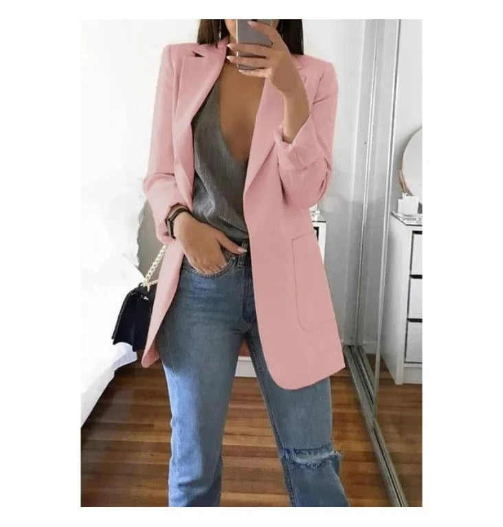 5 XL / Pink Hot Sale Plus Size Coat Long Sleeve Fashion Lapel Slim Cardigan Temperament Suit Jacket Women Blazer