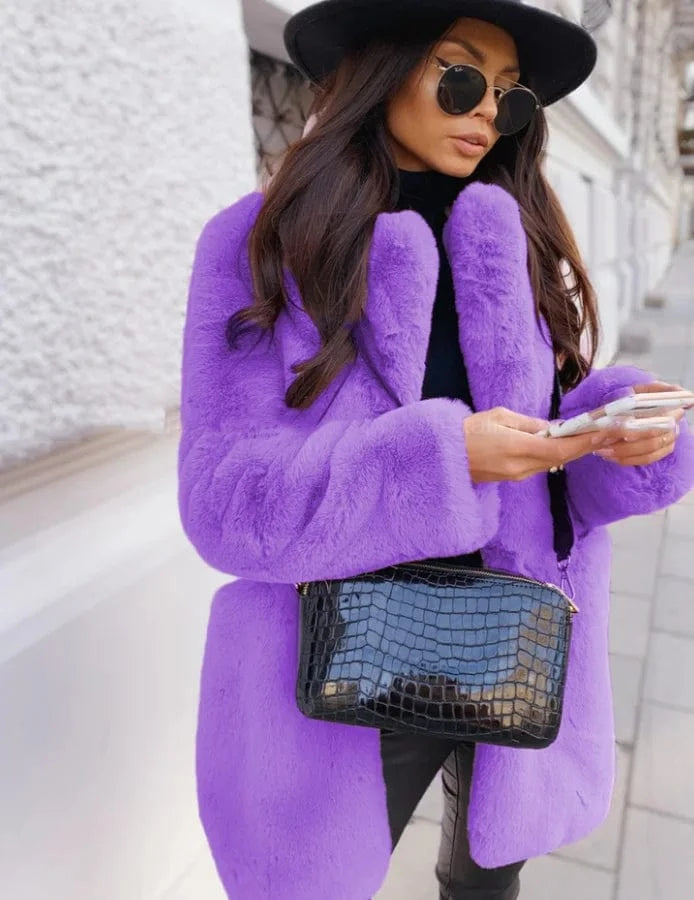 5 XL / Purple Liu Ming High Quality Winter Women Elegant Fashion Thick Warm Overcoat Faux Fox Fur Jacket Long 5XL Coats