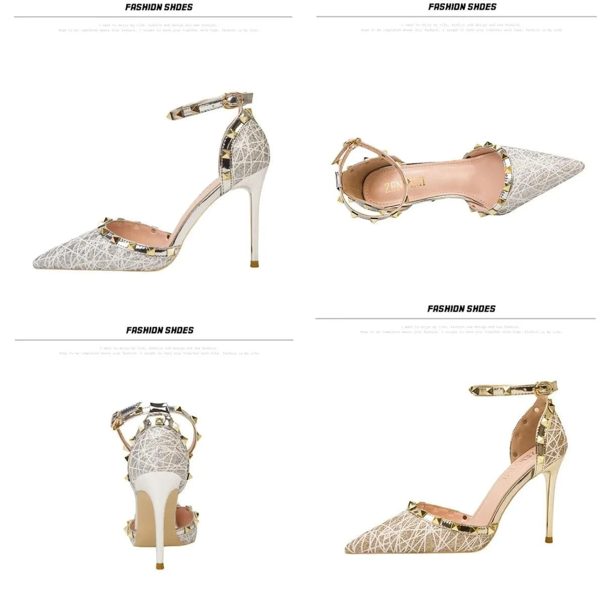 50%OFF Sexy slim stiletto party women's shoes high-heeled shallow pointed toe hollow rivets one-word strap party Pumps