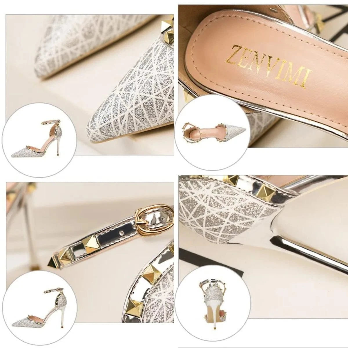 50%OFF Sexy slim stiletto party women's shoes high-heeled shallow pointed toe hollow rivets one-word strap party Pumps