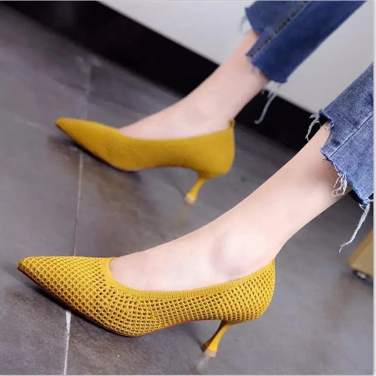 50%OFF Women Pumps Summer Comfortable Triangle Heeled Party Shoes Stiletto Sexy Single Shoes Flying Woven Mesh Breathable Women