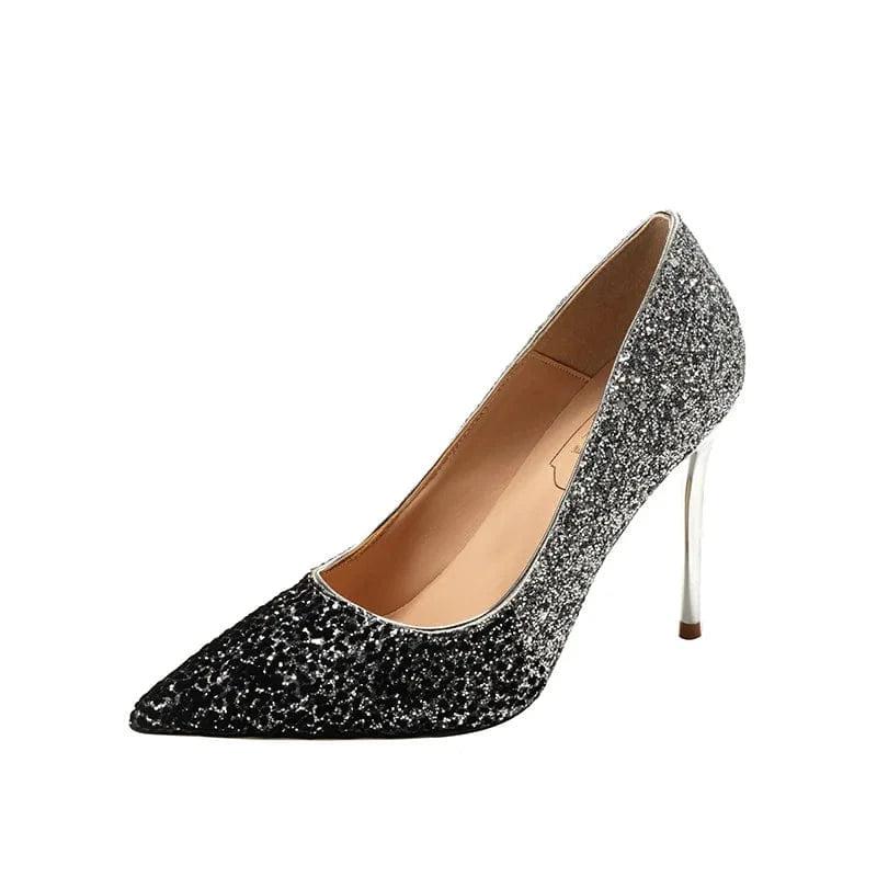 5846-02 New Women Spring Summer Crystal High Heel Pumps Female Point Toe Shallow Sequins Stilettos Ladies Wedding Dress Sandals