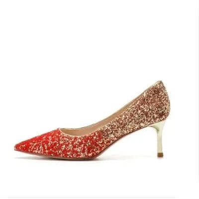5846-02 New Women Spring Summer Crystal High Heel Pumps Female Point Toe Shallow Sequins Stilettos Ladies Wedding Dress Sandals
