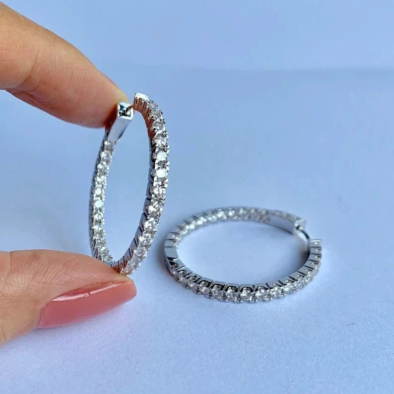 5A Cubic Zirconia Silver Gold Rose Gold Plated 3 Colors Fashion Women Jewelry CZ Full Diamond 35mm Huggie Hoop Earrings