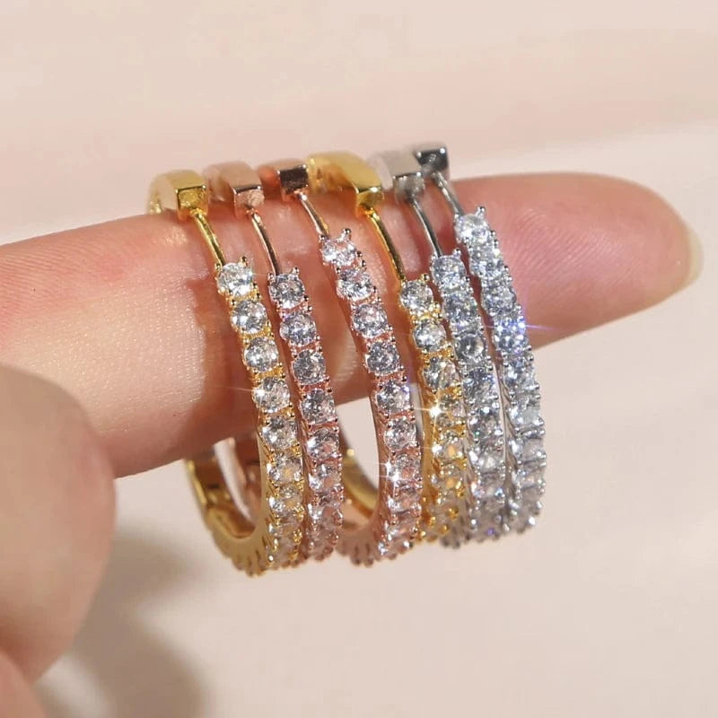 5A Cubic Zirconia Silver Gold Rose Gold Plated 3 Colors Fashion Women Jewelry CZ Full Diamond 35mm Huggie Hoop Earrings