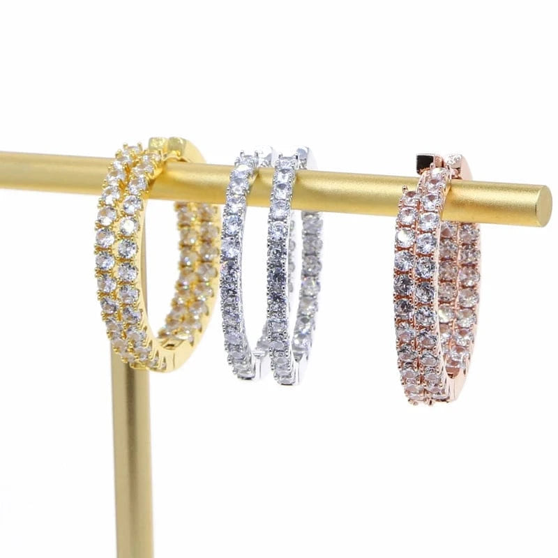 5A Cubic Zirconia Silver Gold Rose Gold Plated 3 Colors Fashion Women Jewelry CZ Full Diamond 35mm Huggie Hoop Earrings