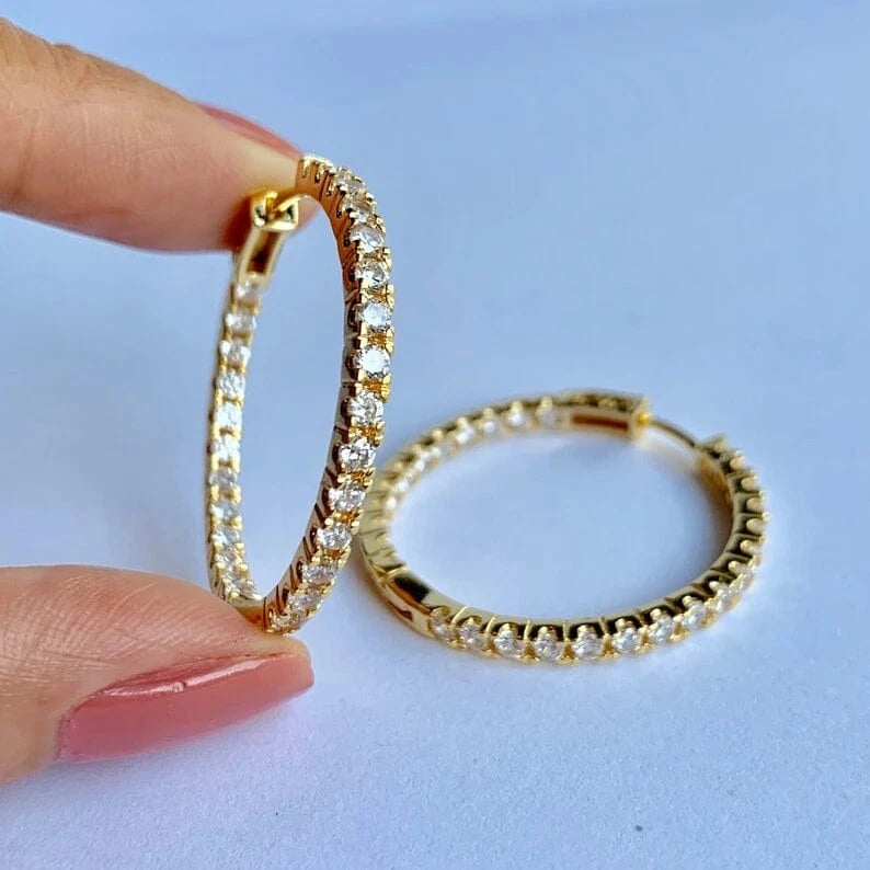 5A Cubic Zirconia Silver Gold Rose Gold Plated 3 Colors Fashion Women Jewelry CZ Full Diamond 35mm Huggie Hoop Earrings