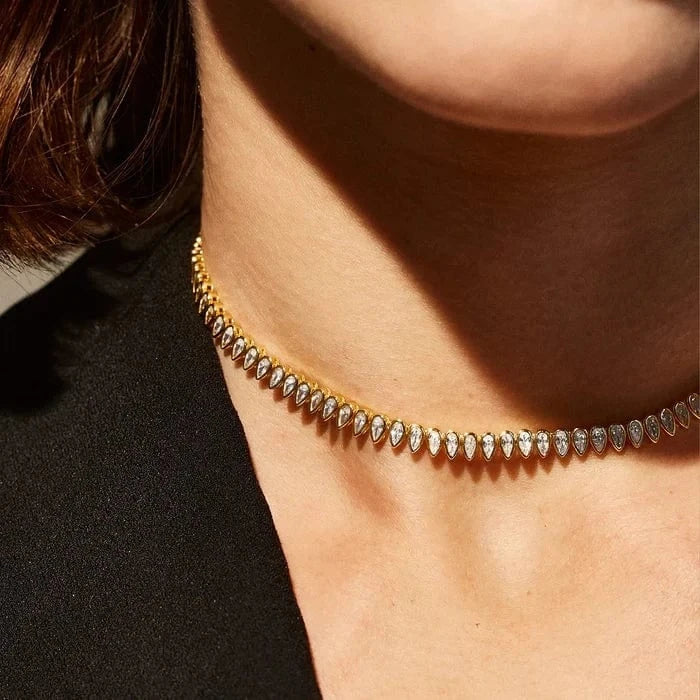 5A Cubic Zirconia Tear Drop Water Drop Bezel CZ Tennis Chain Necklace For Women Girl Fashion Party Jewelry