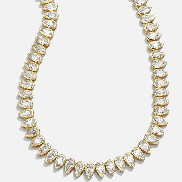 5A Cubic Zirconia Tear Drop Water Drop Bezel CZ Tennis Chain Necklace For Women Girl Fashion Party Jewelry