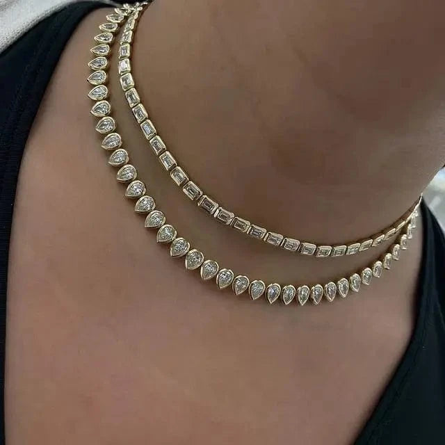 5A Cubic Zirconia Tear Drop Water Drop Bezel CZ Tennis Chain Necklace For Women Girl Fashion Party Jewelry