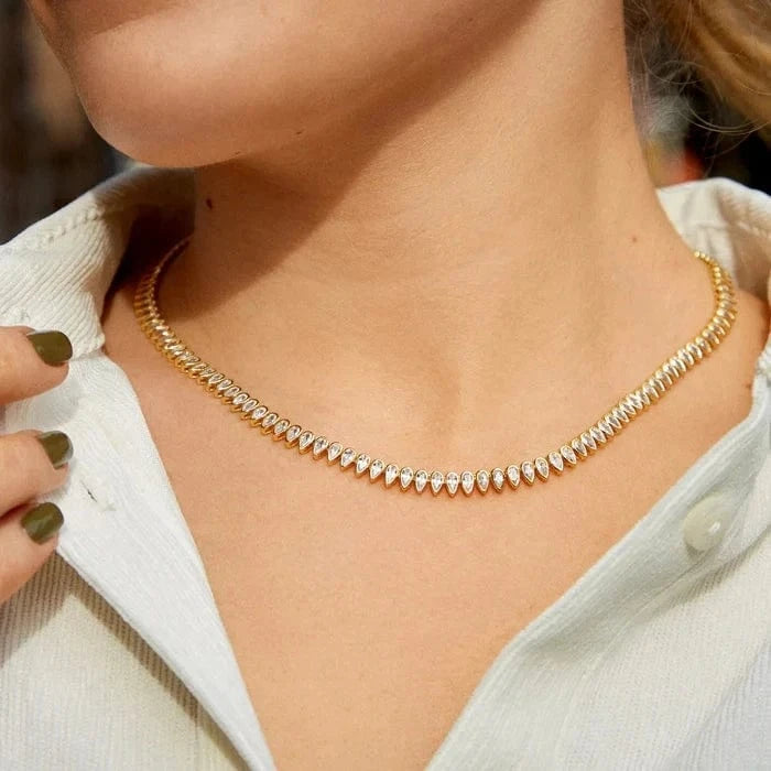 5A Cubic Zirconia Tear Drop Water Drop Bezel CZ Tennis Chain Necklace For Women Girl Fashion Party Jewelry
