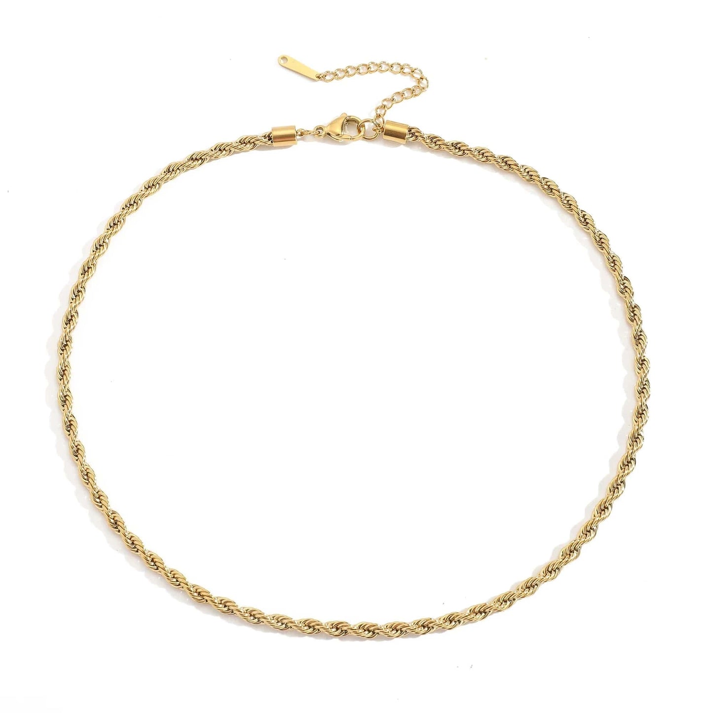 5MM--Length 40CM / 14k Gold eManco Fashion Hip hop Fine Jewelry  Stainless Steel 14K Gold PVD Plated Twisted Rope Chain Necklace For Men Women