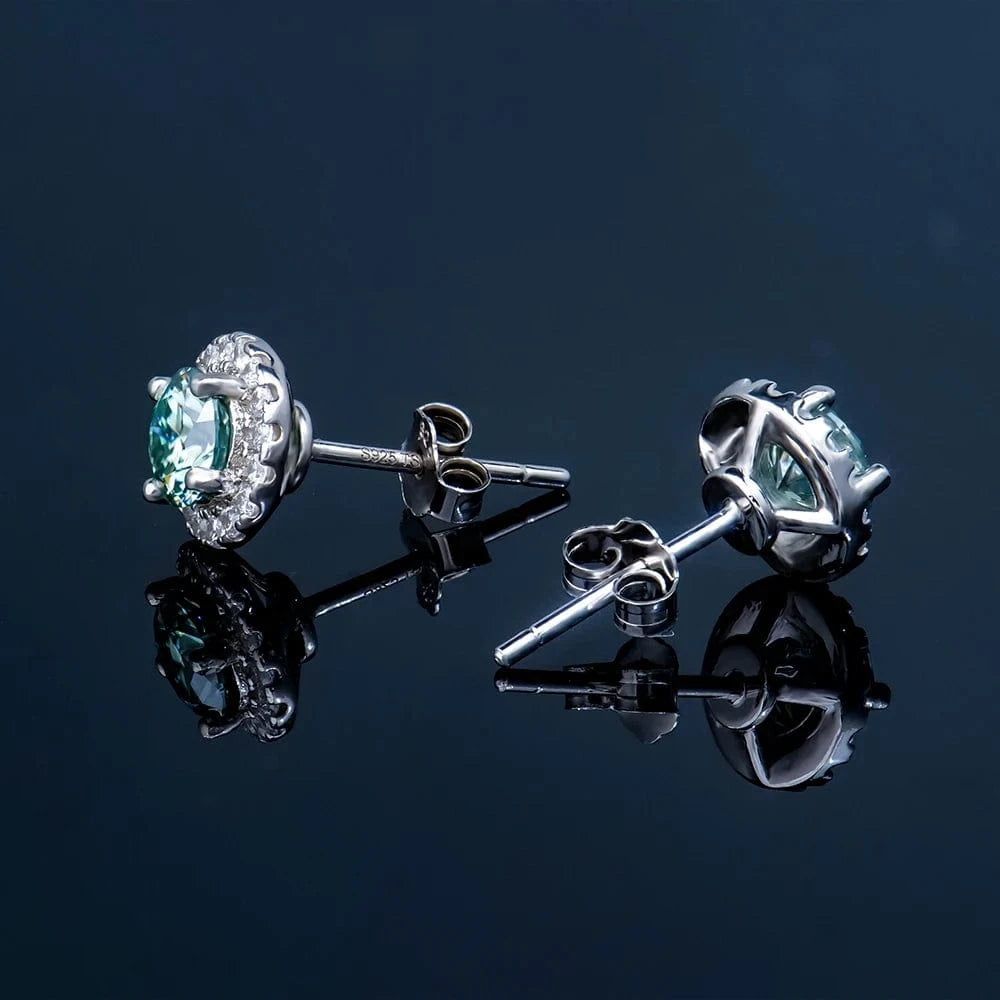 5mm moissanite / Blue green Gra 0.5 Ct Moissanite Diamond Colorful Blue Green Gemstone Stud Earring 925 Sterling Silver Stud Earrings For Girls