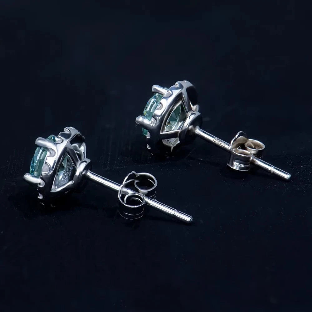 5mm moissanite / Blue green Gra 0.5 Ct Moissanite Diamond Colorful Blue Green Gemstone Stud Earring 925 Sterling Silver Stud Earrings For Girls
