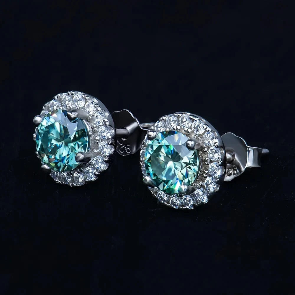 5mm moissanite / Blue green Gra 0.5 Ct Moissanite Diamond Colorful Blue Green Gemstone Stud Earring 925 Sterling Silver Stud Earrings For Girls