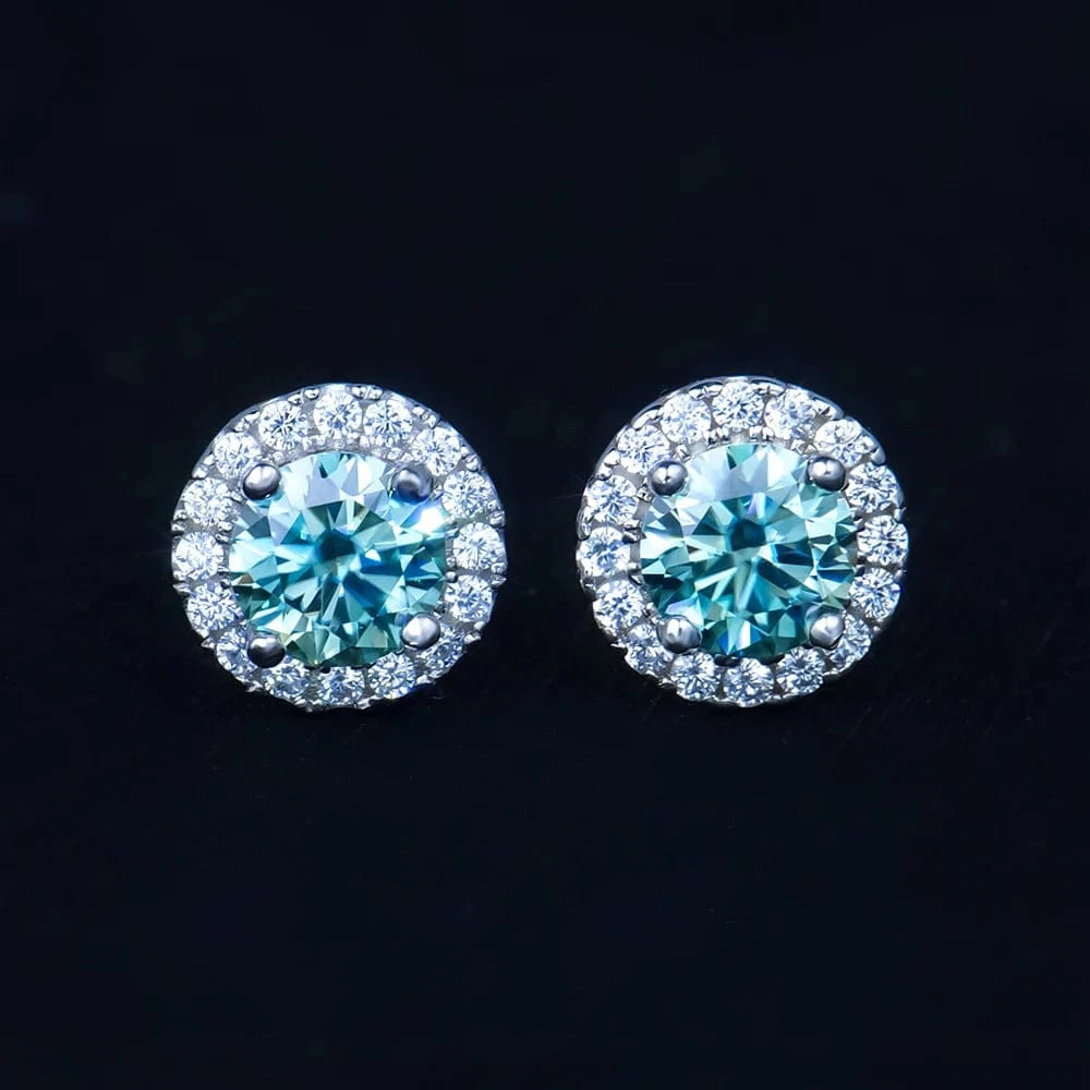 5mm moissanite / Blue green Gra 0.5 Ct Moissanite Diamond Colorful Blue Green Gemstone Stud Earring 925 Sterling Silver Stud Earrings For Girls