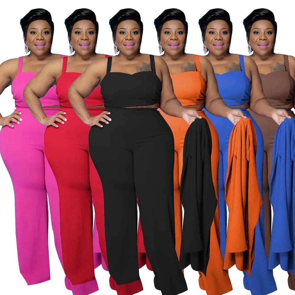 5xl Oversized 3 Piece Set Tracksuit Women Coat Vest Long Pants Sets Long Sleeve Fall Clothes Streetwear Plus Size Women's Sets