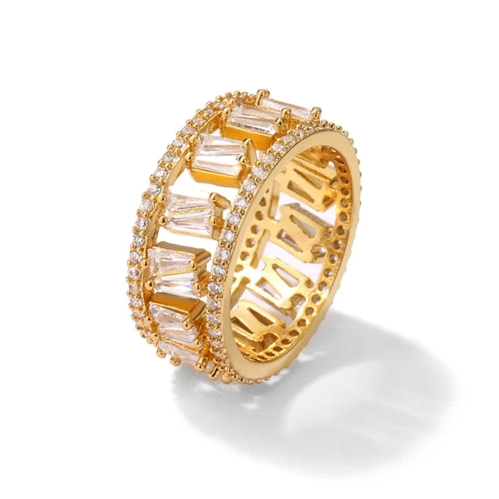 6 / 13-RP5199B RAKOL RL1038 New Design Trendy 18k Gold Plated Iced Out CZ Cubic Bling Zircon Diamond Wedding Gothic Tennis Women Rings Jewelry