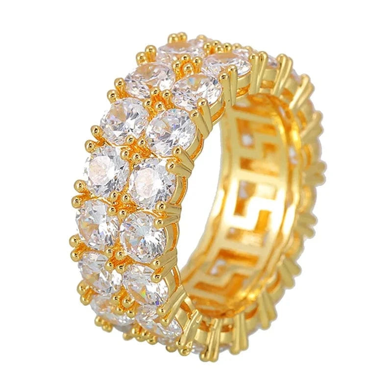 6 / 14-ZPR21A RAKOL RL1038 New Design Trendy 18k Gold Plated Iced Out CZ Cubic Bling Zircon Diamond Wedding Gothic Tennis Women Rings Jewelry