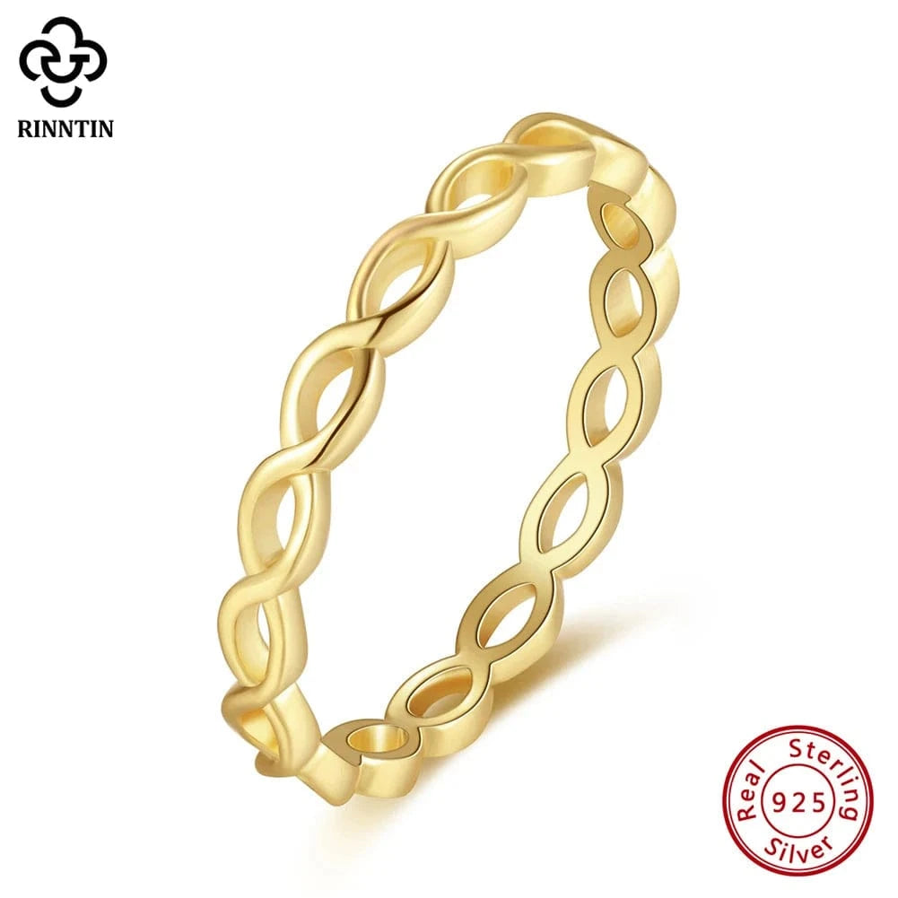 6 / 14K Gold Plated RINNTIN APR27 Wholesale Fine Jewelry 14K Gold Plated 925 Sterling Silver Infinity Ring Minimalism Classic Band Rings For Couples