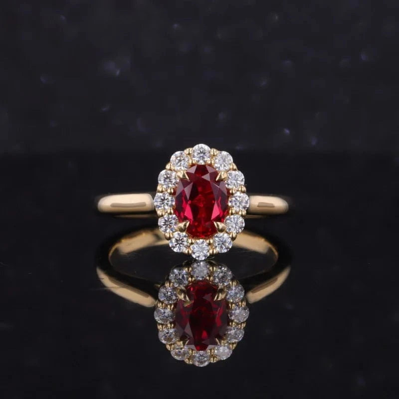 6 / 14k New design 925 sterling silver 10k 14k gold jewelry moissanite halo anillo de oro fancy color oval lab grown gemstones ring