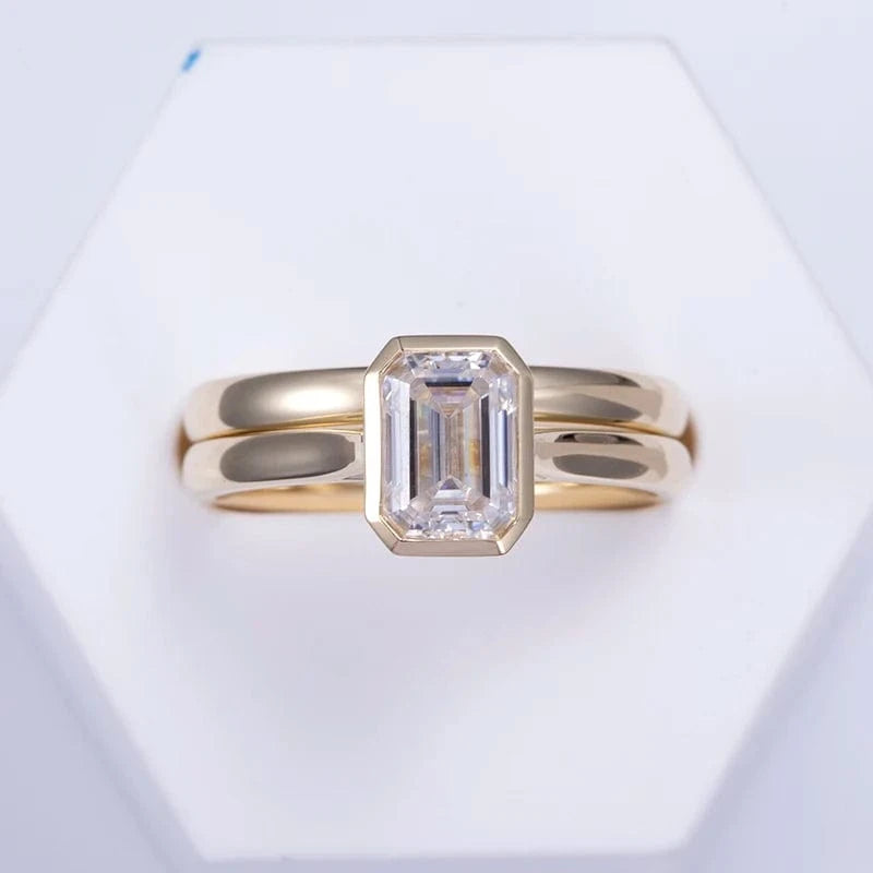 6 / 18k lab diamond ring Custom design women engagement wedding brand jewelry 14k 18k gold band ring set emerald cut lab grown diamond ring