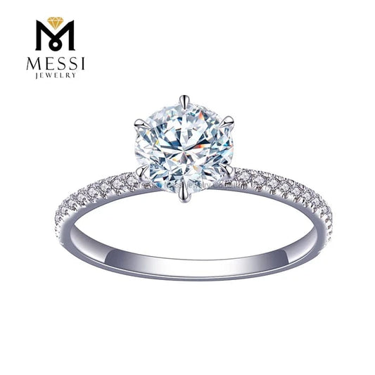 6 / 18K White Gold 18K White Gold Solitairy 1ct D SI1 Round Brilliant Lab Grown Diamond Engagement Ring for Women