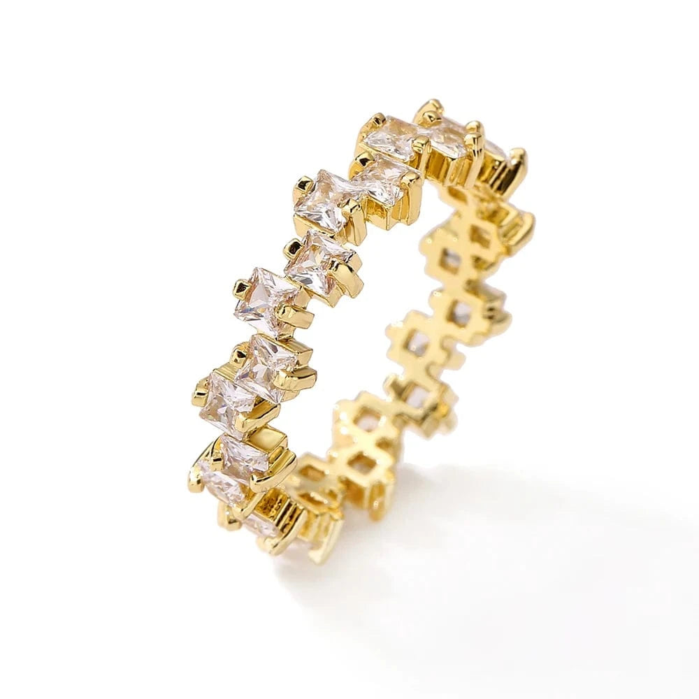 6 / 19-RP3077A RAKOL RL1038 New Design Trendy 18k Gold Plated Iced Out CZ Cubic Bling Zircon Diamond Wedding Gothic Tennis Women Rings Jewelry