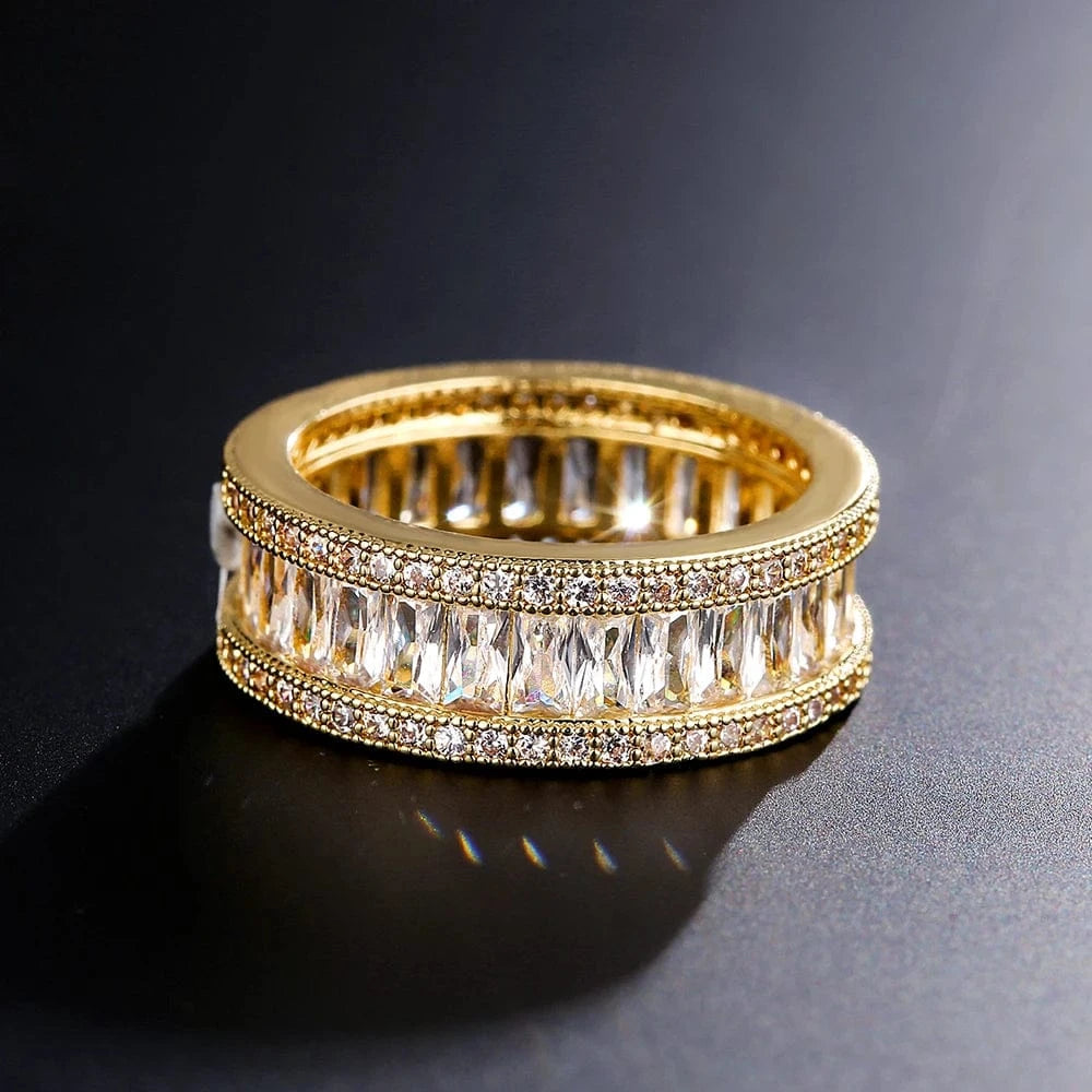 6 / 20-RP2264B RAKOL RL1038 New Design Trendy 18k Gold Plated Iced Out CZ Cubic Bling Zircon Diamond Wedding Gothic Tennis Women Rings Jewelry