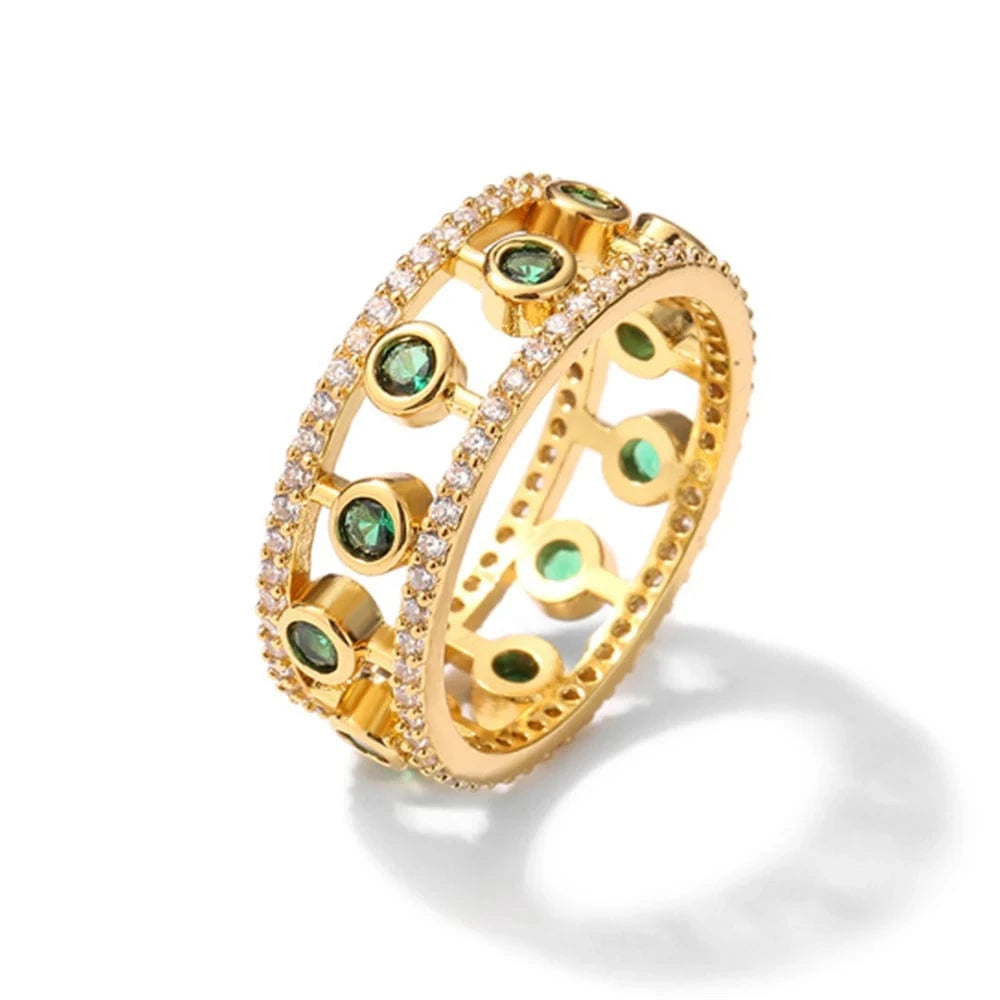 6 / 3-RP5198C RAKOL RL1038 New Design Trendy 18k Gold Plated Iced Out CZ Cubic Bling Zircon Diamond Wedding Gothic Tennis Women Rings Jewelry