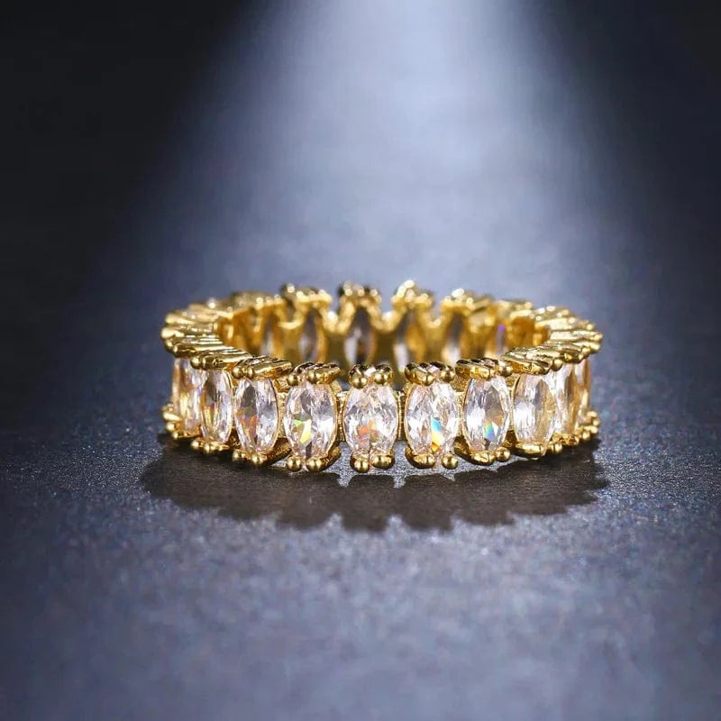 6 / 4-ZRP20B RAKOL RL1038 New Design Trendy 18k Gold Plated Iced Out CZ Cubic Bling Zircon Diamond Wedding Gothic Tennis Women Rings Jewelry