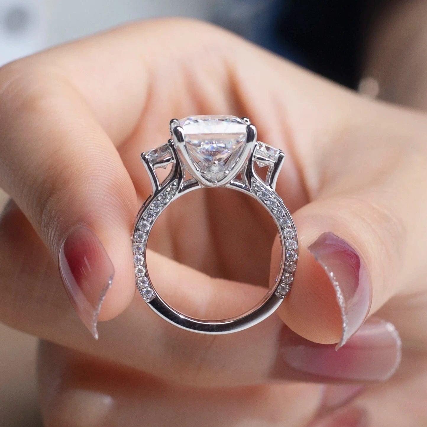 6.5 / 14k moissanite Custom new design three stones engagement wedding 14K gold diamond Moissanite Ring