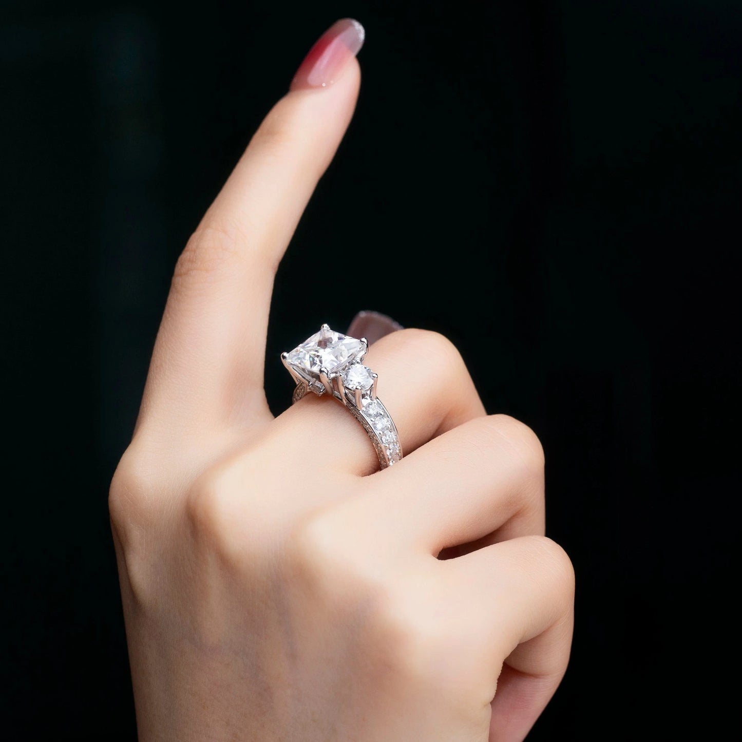 6.5 / 14k moissanite Custom new design three stones engagement wedding 14K gold diamond Moissanite Ring
