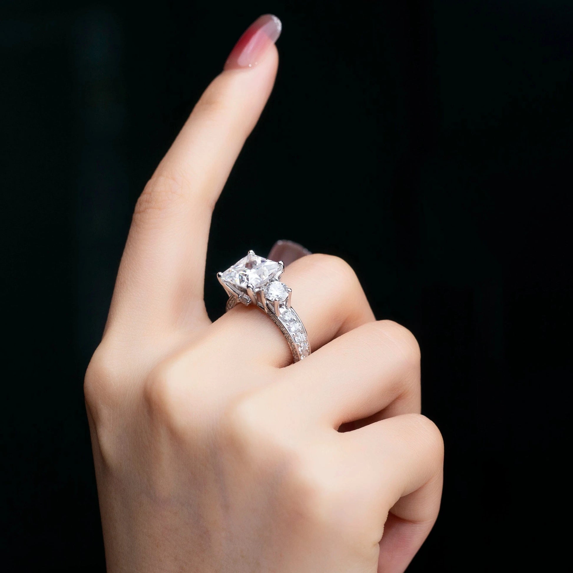 6.5 / 14k moissanite Custom new design three stones engagement wedding 14K gold diamond Moissanite Ring