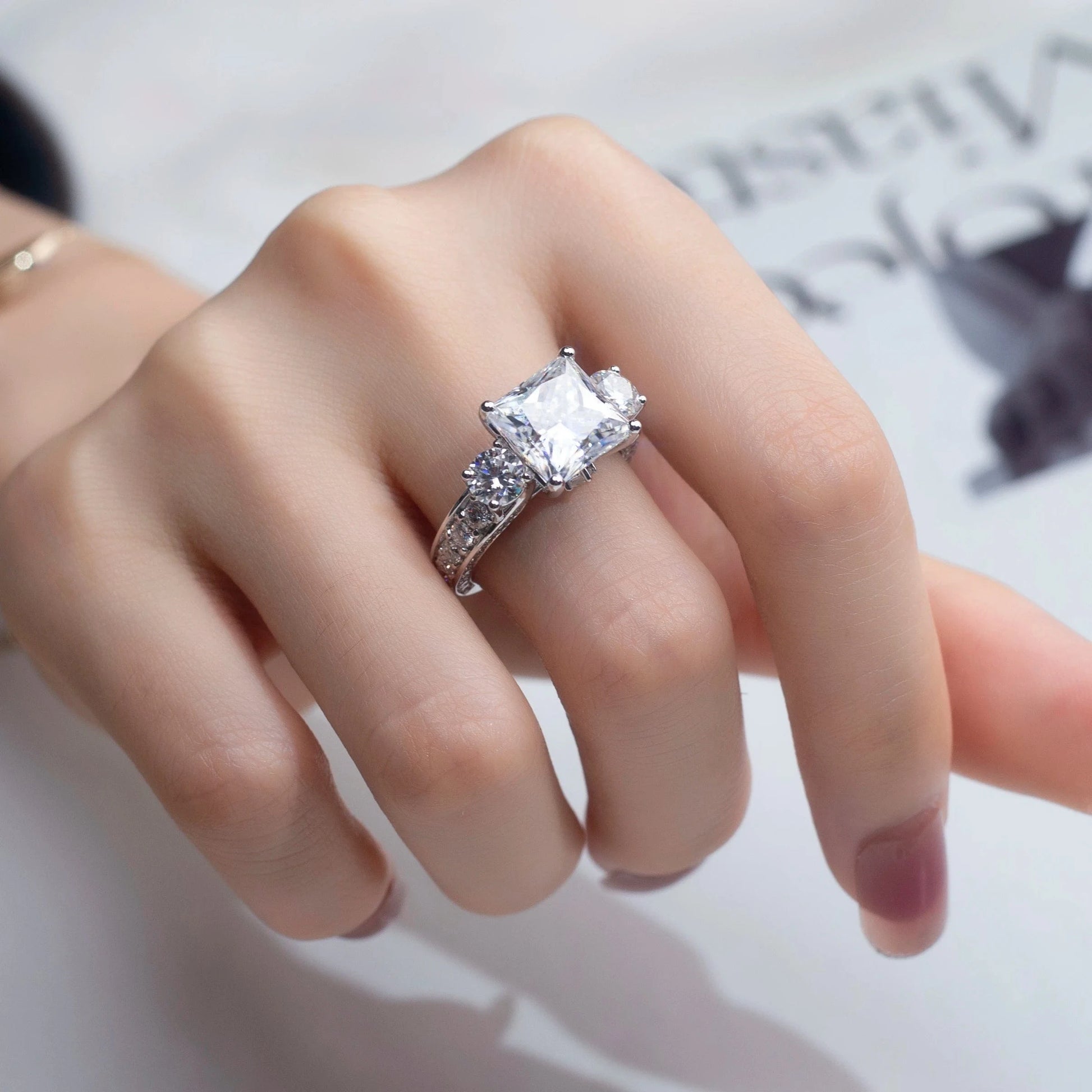 6.5 / 14k moissanite Custom new design three stones engagement wedding 14K gold diamond Moissanite Ring