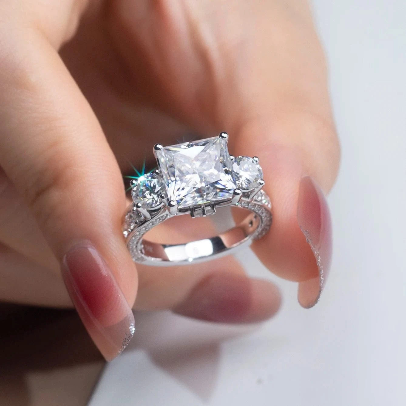 6.5 / 14k moissanite Custom new design three stones engagement wedding 14K gold diamond Moissanite Ring