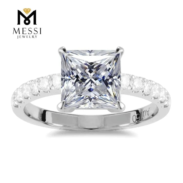 6.5 / 14k White/ Yellow/ Rose  Gold Messi Jewelry princess cut moissanite diamond ring for wedding engagement woman 14k 18k white gold ring jewelry