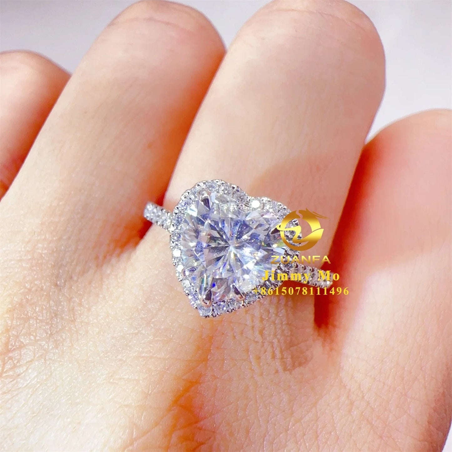 6.5 / 14k yellow gold with 2ct heart moissanite Luxury Bridal Jewelry Elegant 14k Solid White Gold 2Ct Heart VVS Moissanite Diamond Women Engagement Band Ring
