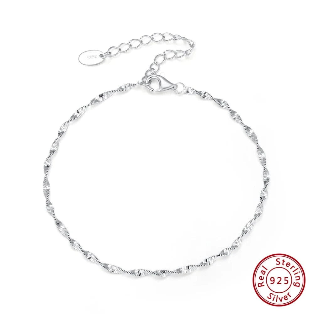 6.5+2 Inches / Rhodium Plated RINNTIN SB182 Fine Jewelry Adjustable Bracelet 925 Sterling Silver 2MM Width Double Layer Water Wave Chain Bracelet For Women